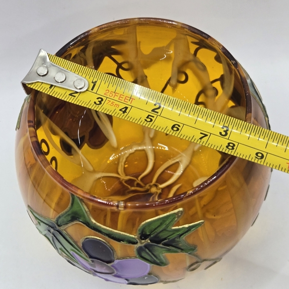 Hand Painted Yellow Orange Gold Vase GRAPES Raised 3.5 In Votive CandleHolder - Picture 15 of 16